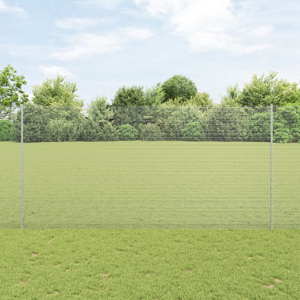 Gard din sârmă sudată cu 20 de stâlpi U Argint 1.5x50 m Oțel