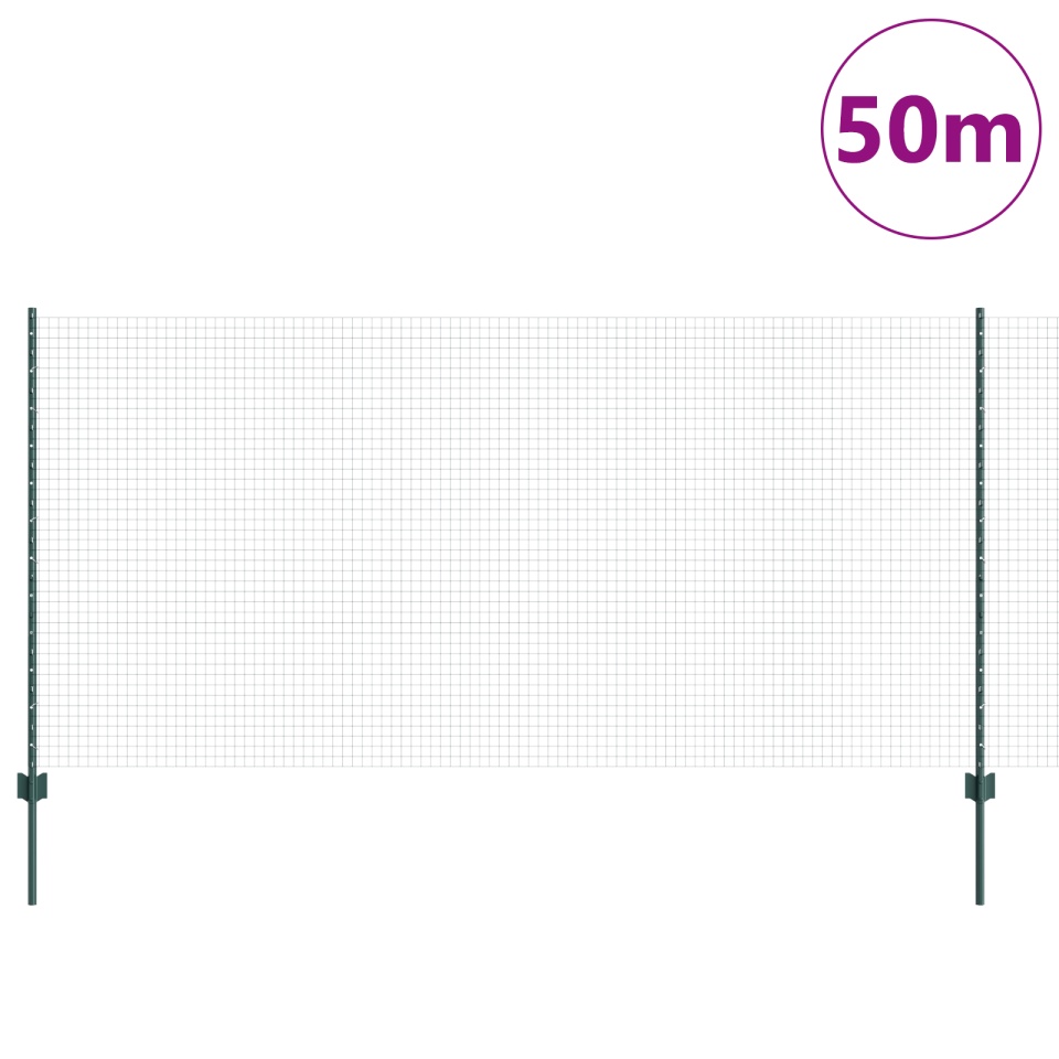 Gard din Sârmă Sudată cu 22 de Posturi U Verde 1.2x50 m Oțel - 2 | YEO