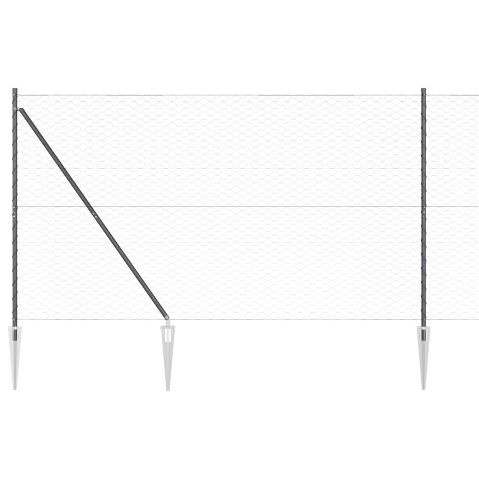 Gard hexagonal Gri 1,6x10 m Oțel, Stâlpi de gard cu vârf 7 buc Ø32 mm 180 cm Oțel galvanizat - 2 | YEO