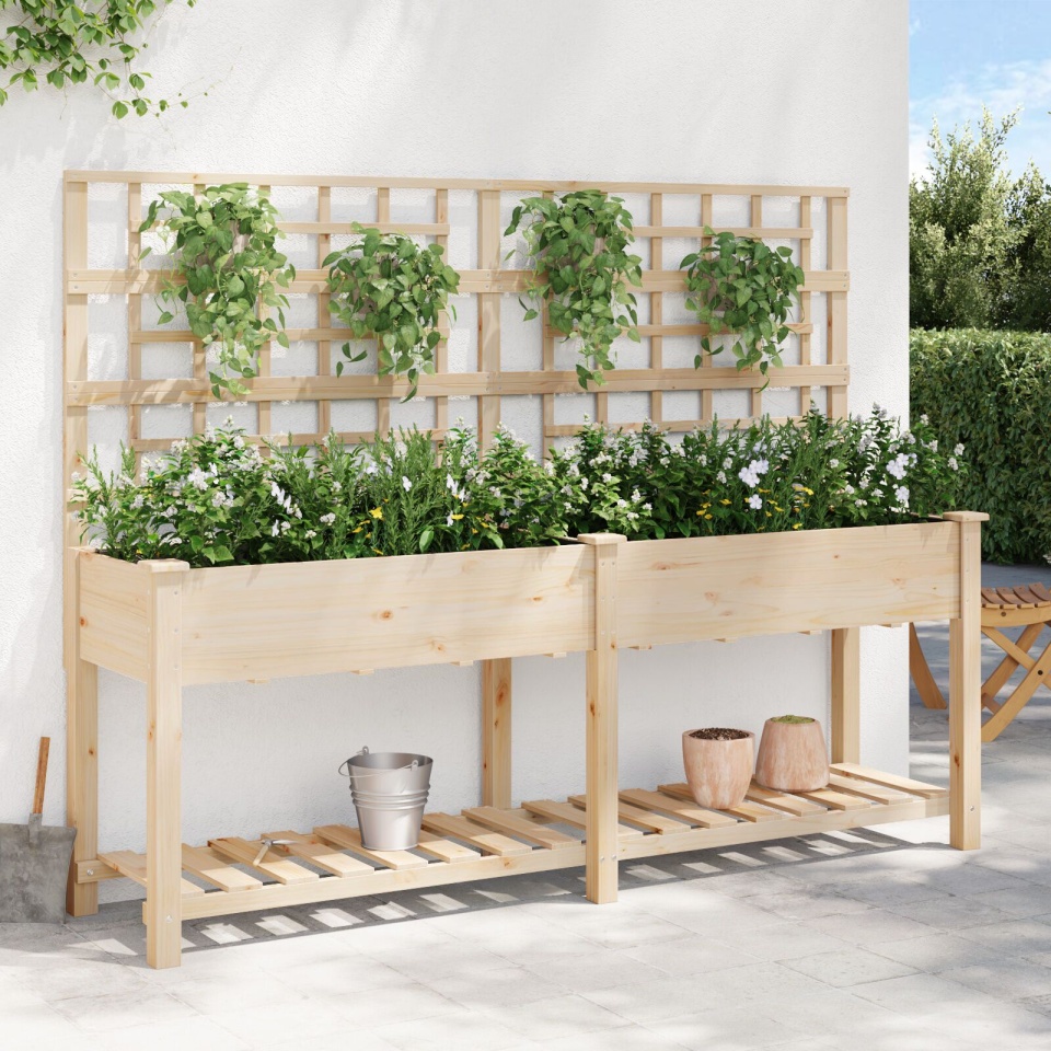 Gradină Jardiniere cu Trellis și Raft 203x53x152 cm Lemn Masiv de Brad - 3 | YEO