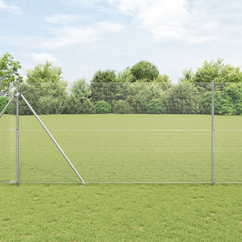 Împrejmuire din Sârmă Sudată cu 13 Stâlpi de Spike 1.5x50 m Oțel Galvanizat