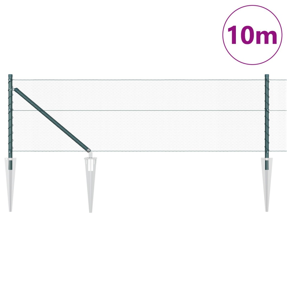 Împrejmuire Hexagonală Verde 0.8x25 m Oțel, Stâlpi de împrejmuire cu cuie 13 buc Ø32 mm 100 cm Oțel galvanizat - 2 | YEO
