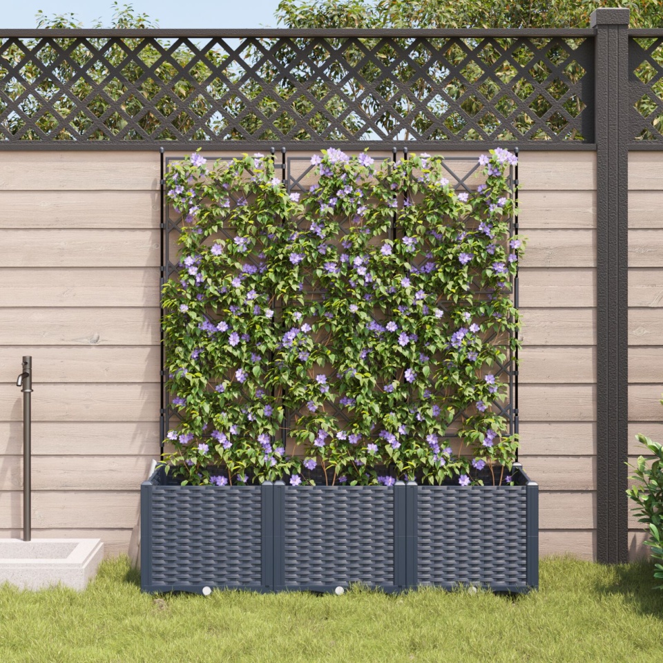 Jardinieră cu Grătar 3 piese Gri 120x40x143 cm - 2 | YEO