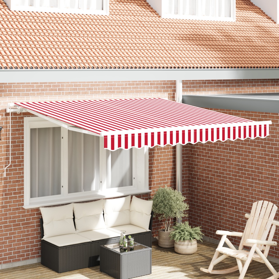 Marchiză manuală retractabilă Dungi roșii și albe 300x250 cm