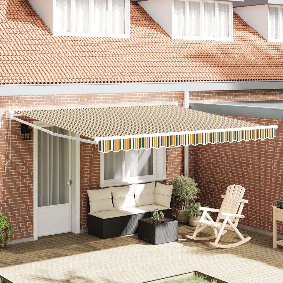 Marchiză manuală retractabilă verde și galben 400x300 cm, Țesătură de înlocuire pentru marchiză de 4x3 m verde și galben