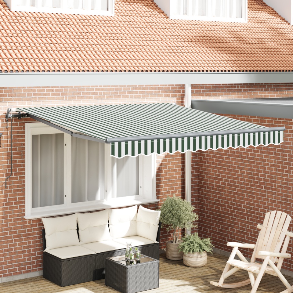 Marchiză Retractabilă Automatică Verde și Alb 350x250 cm, Material de Înlocuire pentru Marchiză 3.5x2.5 m Verde și Alb