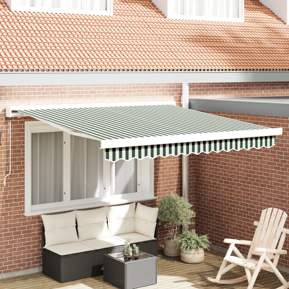Marchiză Retractabilă Manuală Verde și Alb 350x250 cm, Material de Înlocuire pentru Marchiză pentru Cadru de 3,5x2,5 m Verde și Alb