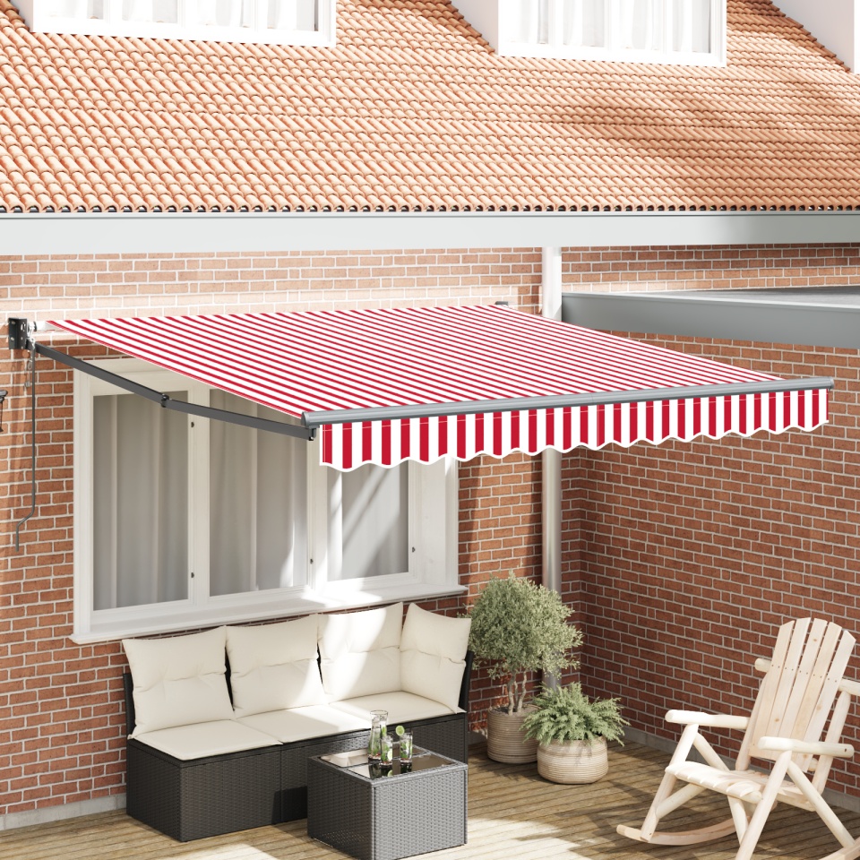 Markiză Retractabilă Automată Dungi Roșii și Albe 350x250 cm