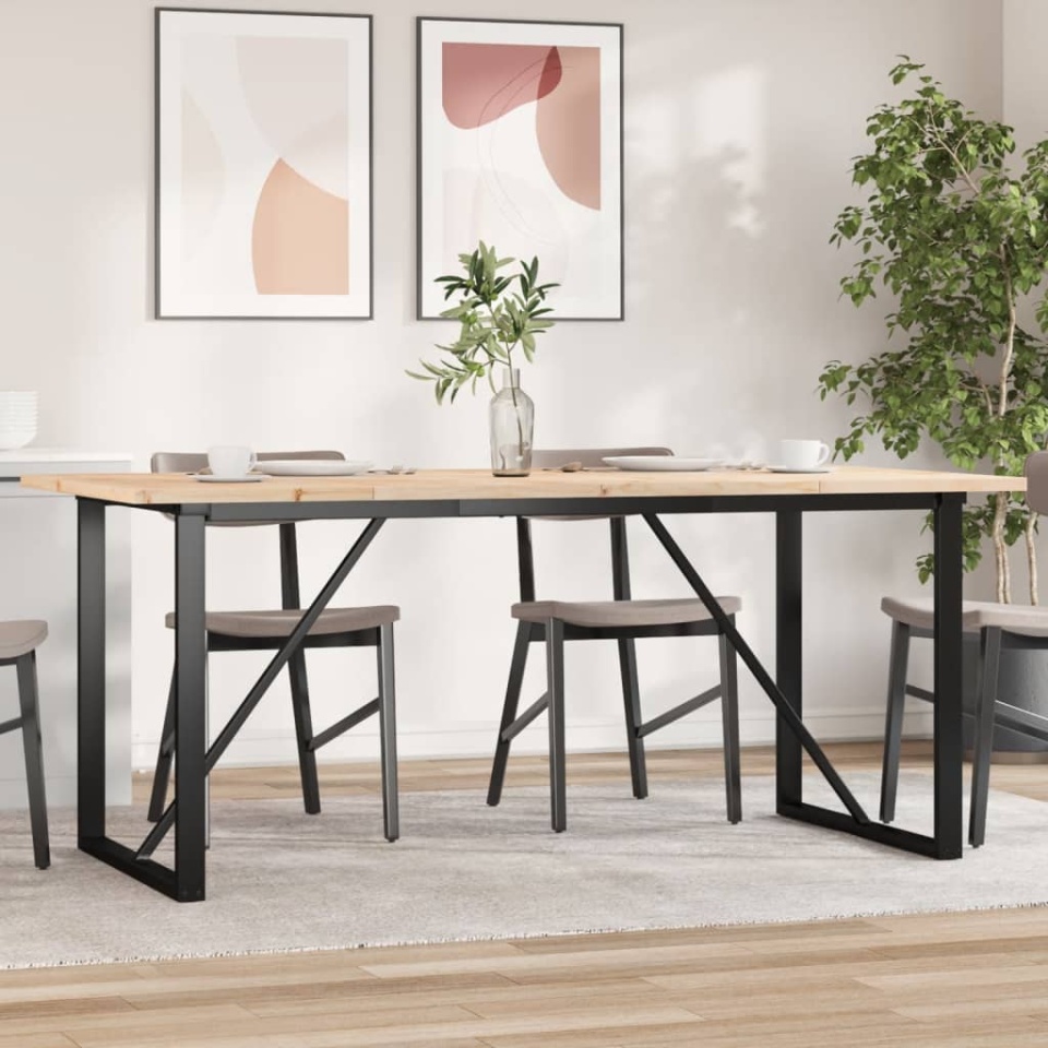 Masă bucătărie, cadru O, 180x90x75,5 cm lemn masiv pin și fontă