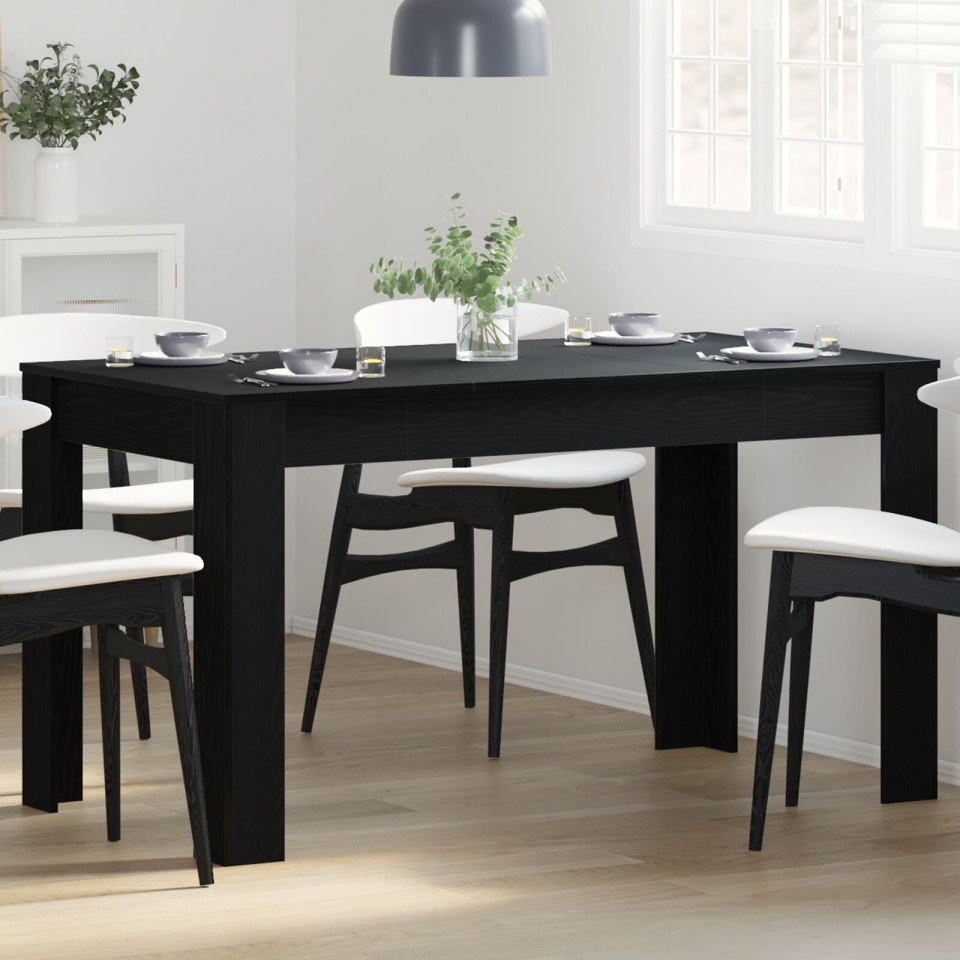 Masă de dining Neagră cu aspect de Stejar 140x74,5x76 cm din Lemn Compus