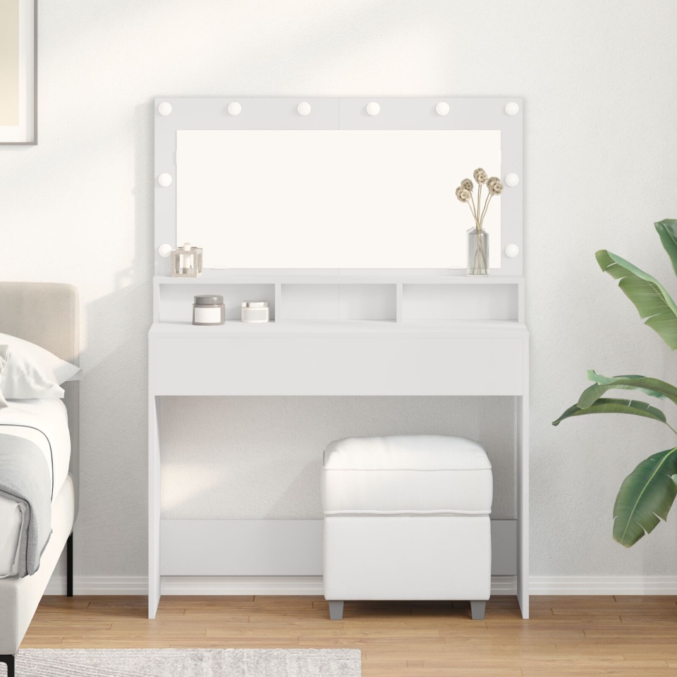 Masă de toaletă Alb cu lumini LED - 100x41x135 cm