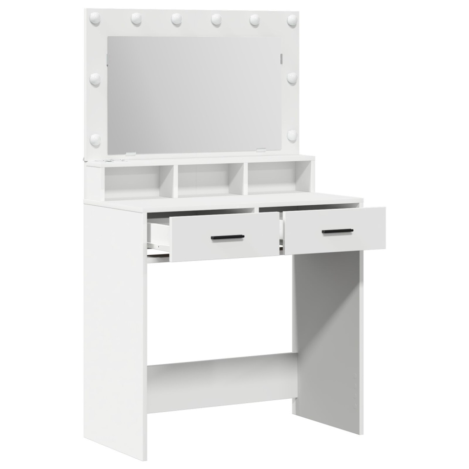 masa de toaletă cu lumini LED, alb, 79x41x135 cm - 3 | YEO
