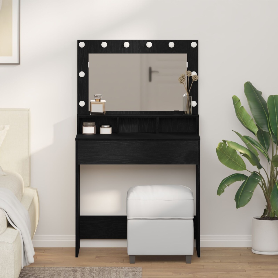 Masă de toaletă cu lumini LED, Stejar negru, 79x41x135 cm