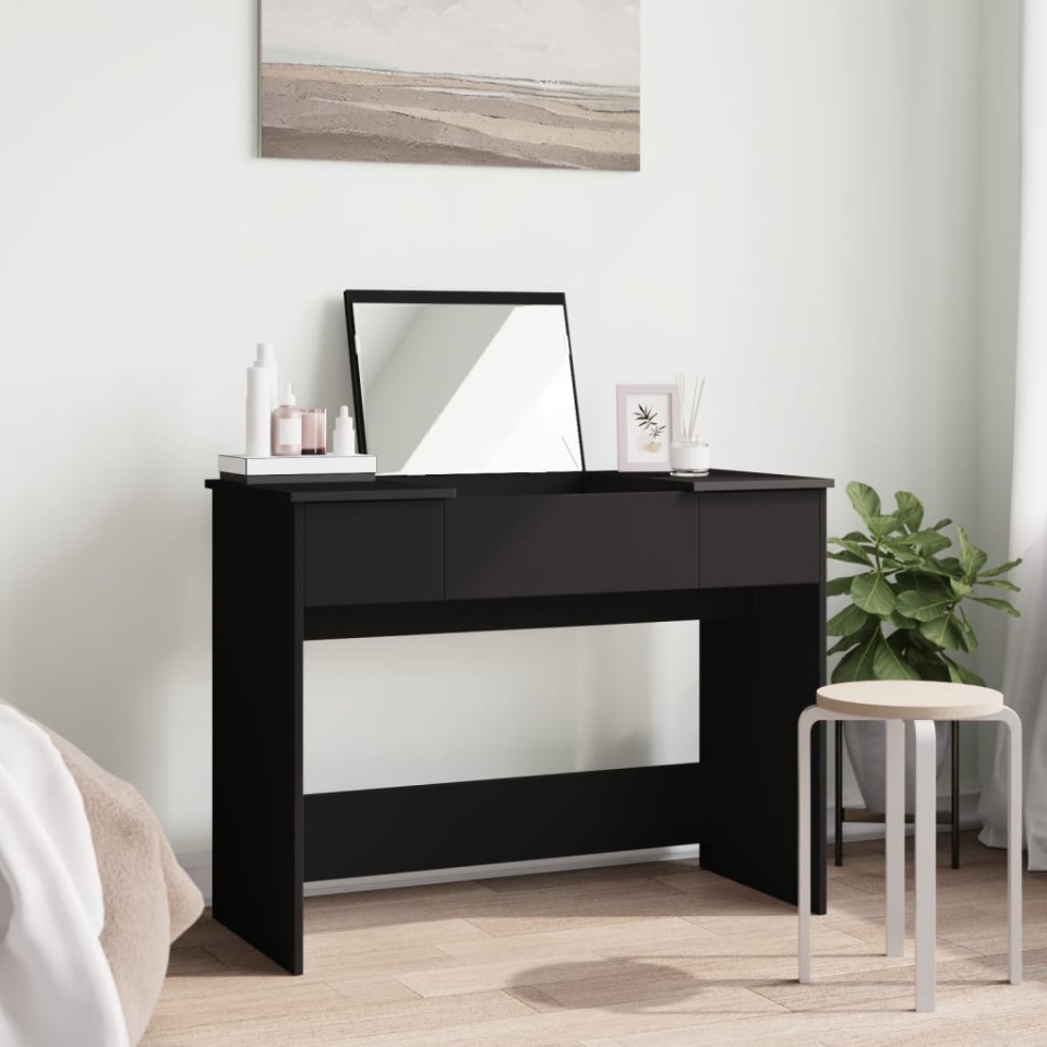 Masă de toaletă cu oglindă, negru, 100x45x76 cm - 2 | YEO