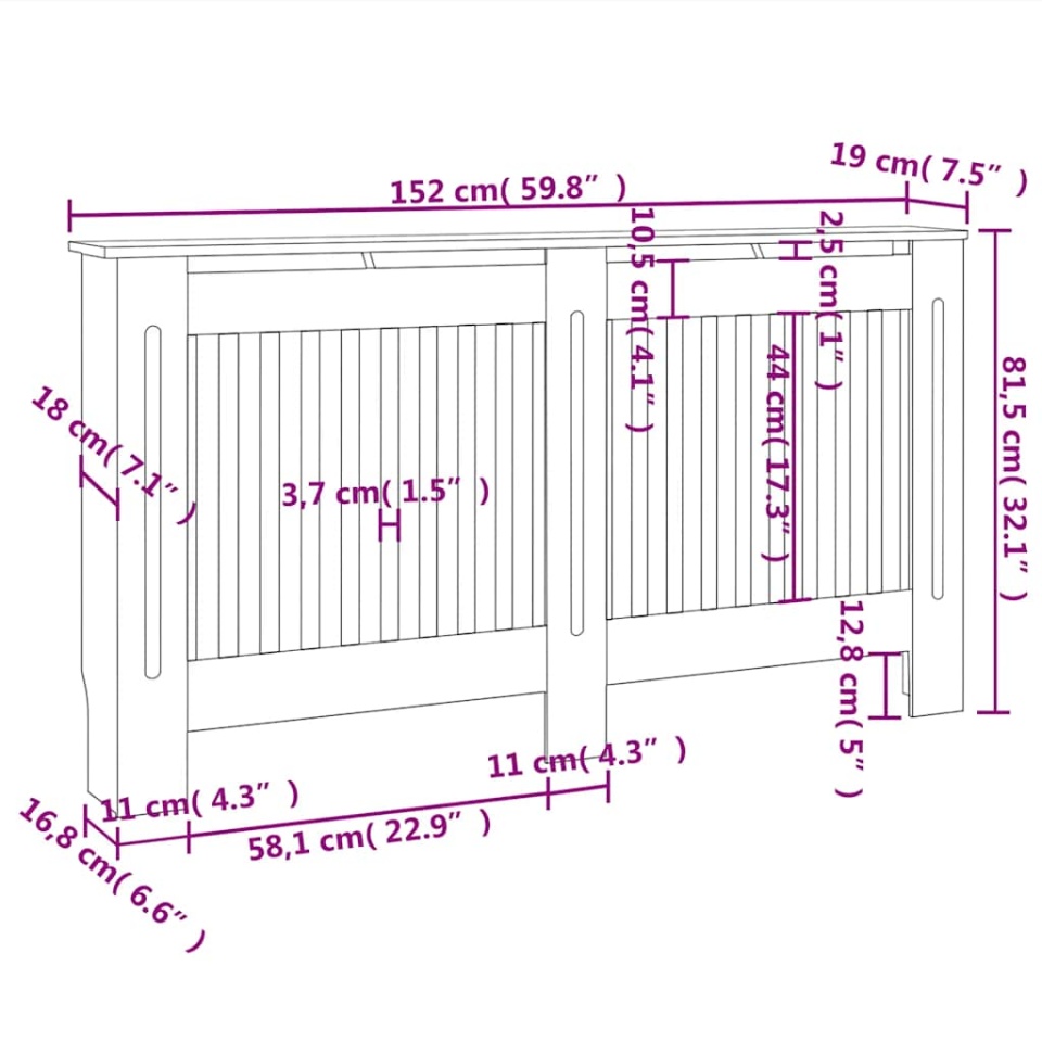 Mască de calorifer, dulap radiator, alb, 152 cm, MDF - 3 | YEO