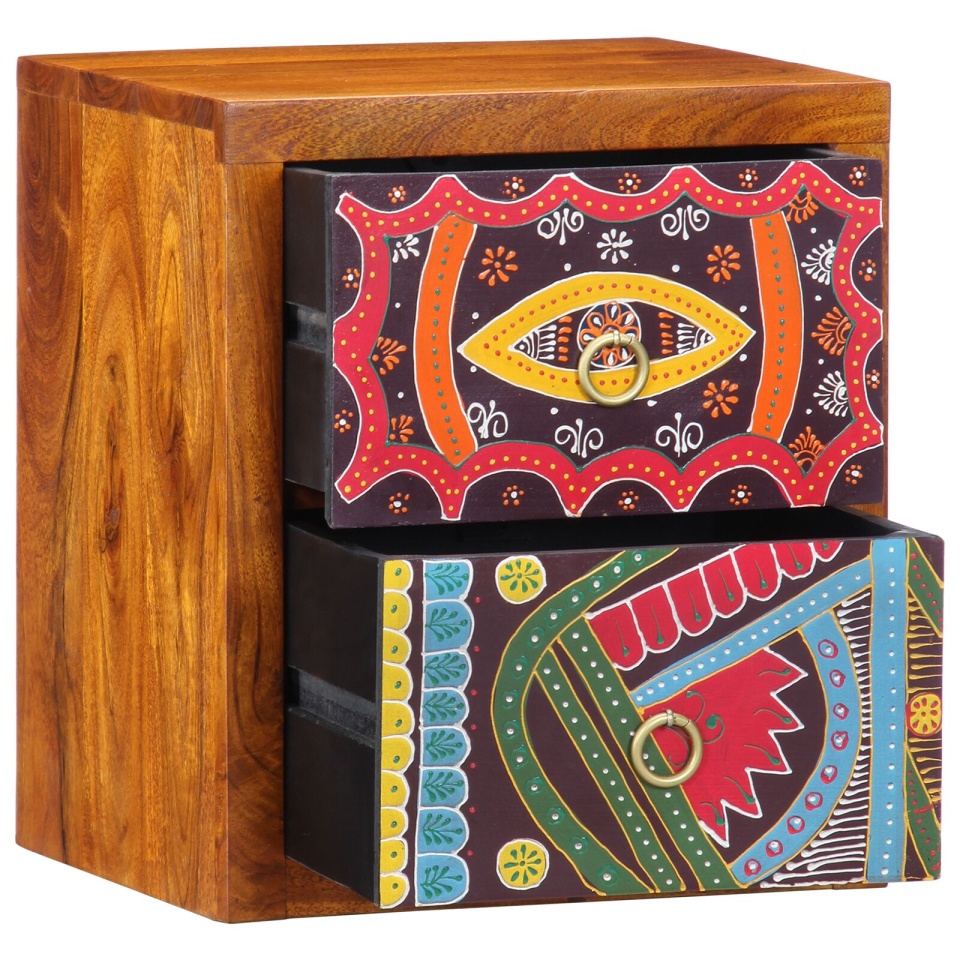 mese de noptieră Multicolor, lemn natural Lemn solid de sheesham - 3 | YEO