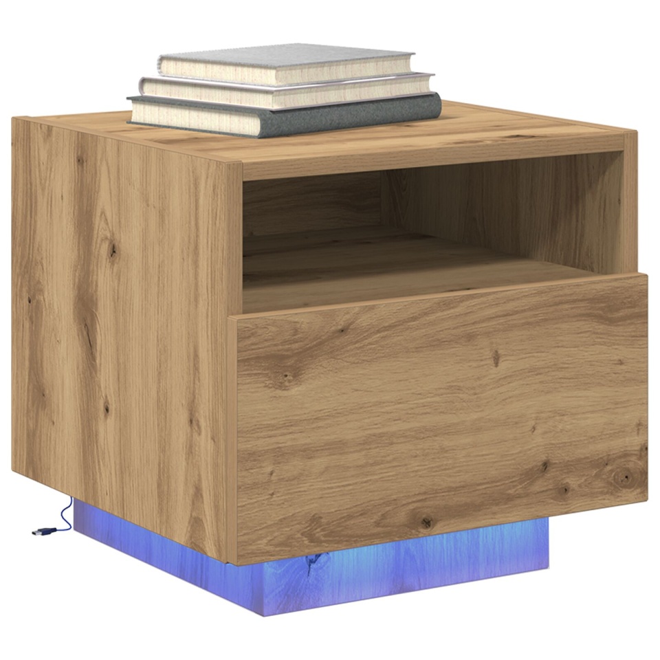 Noptieră cu lumini LED 2 buc Artisan Stejar 40x39x37 cm - 2 | YEO