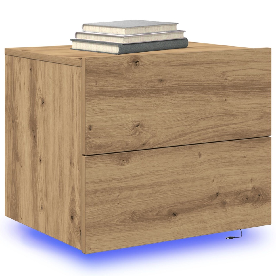 Noptiere cu lumini LED, montate pe perete, 2 buc, Stejar Artisan - 2 | YEO
