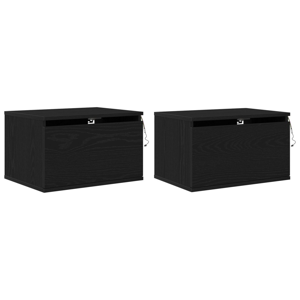 Noptieri cu lumini LED 2 buc. montate pe perete Negru Stejar - 1 | YEO