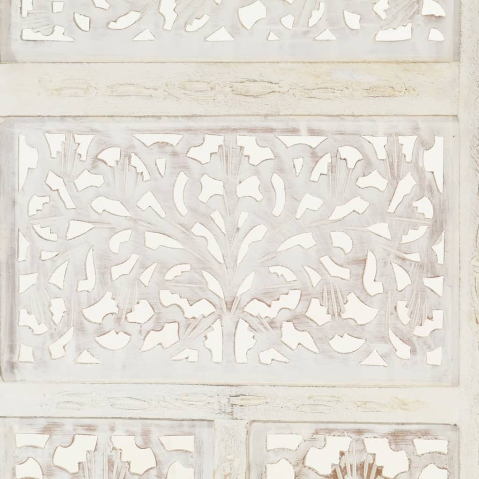 Paravan cameră sculptat manual, 4 panouri, alb 160x165 cm mango - 3 | YEO
