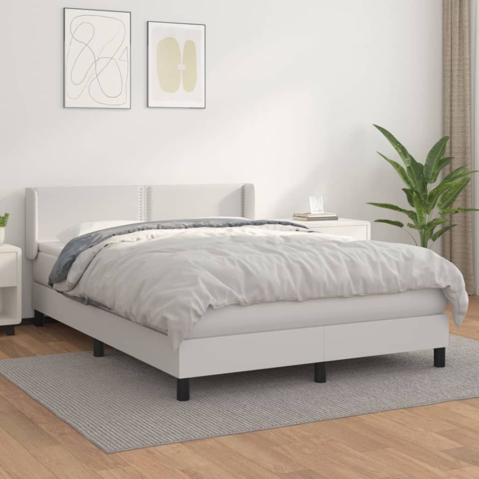 Pat box spring cu saltea, alb, 140x200 cm, piele ecologică