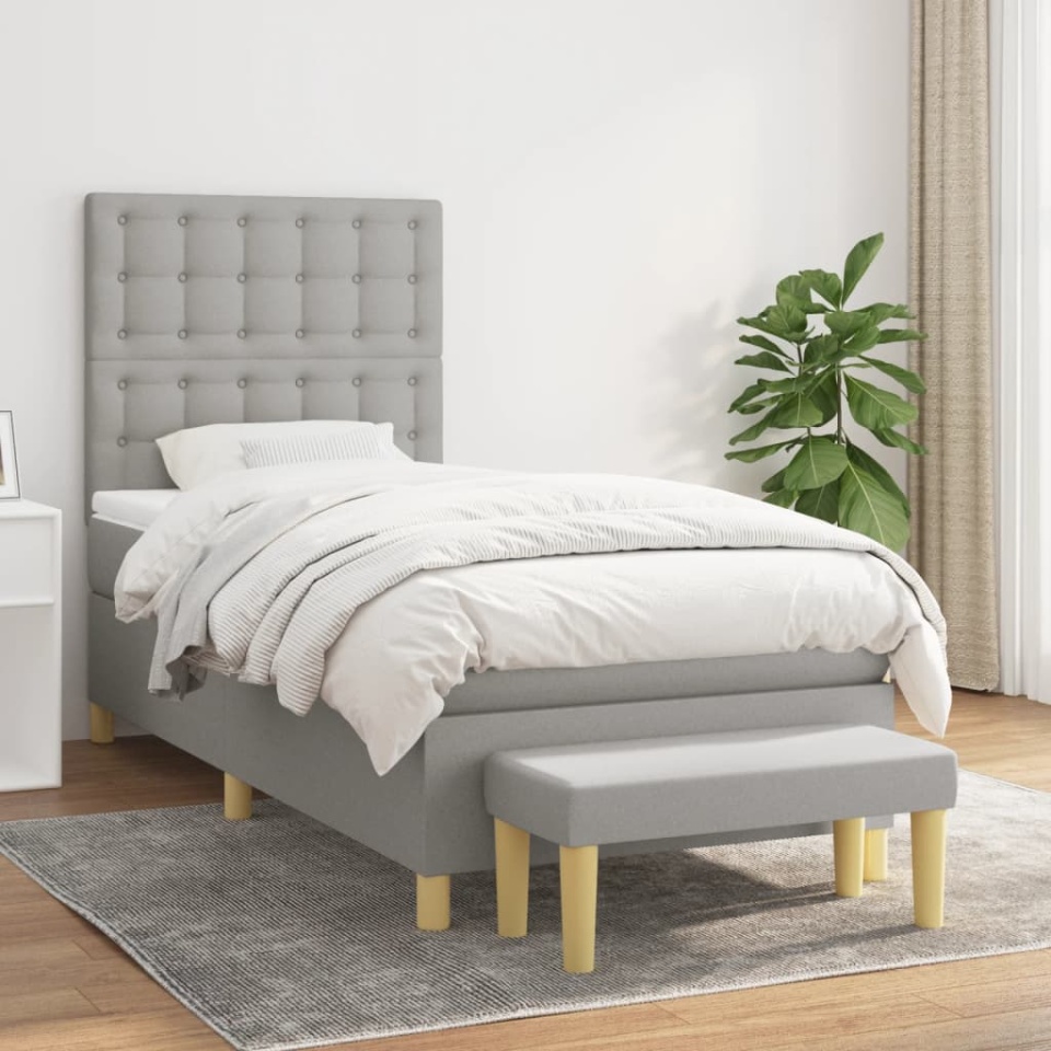 Pat box spring cu saltea, gri deschis, 100x200 cm, textil