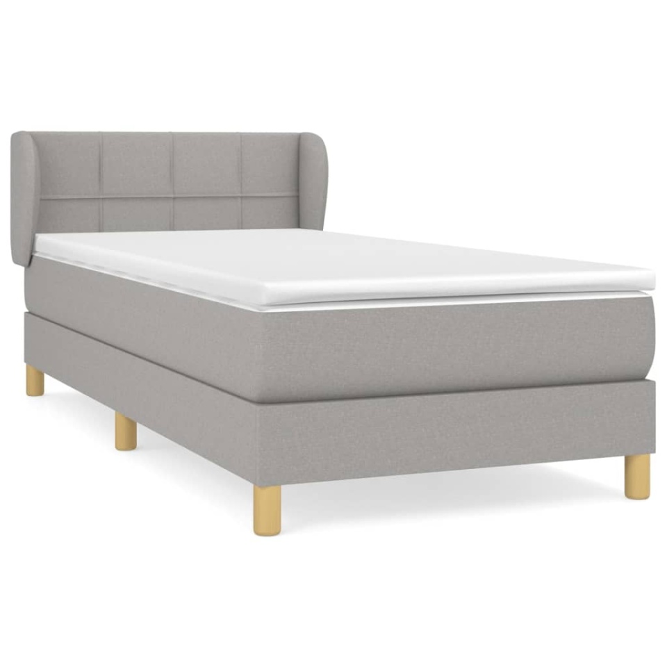 Pat box spring cu saltea, gri deschis, 100x200 cm, textil - 1 | YEO