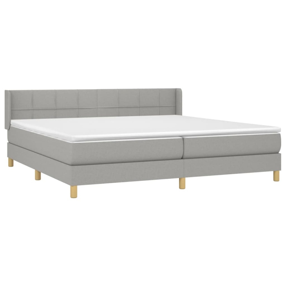 Pat box spring cu saltea, gri deschis, 200x200 cm, textil - 2 | YEO