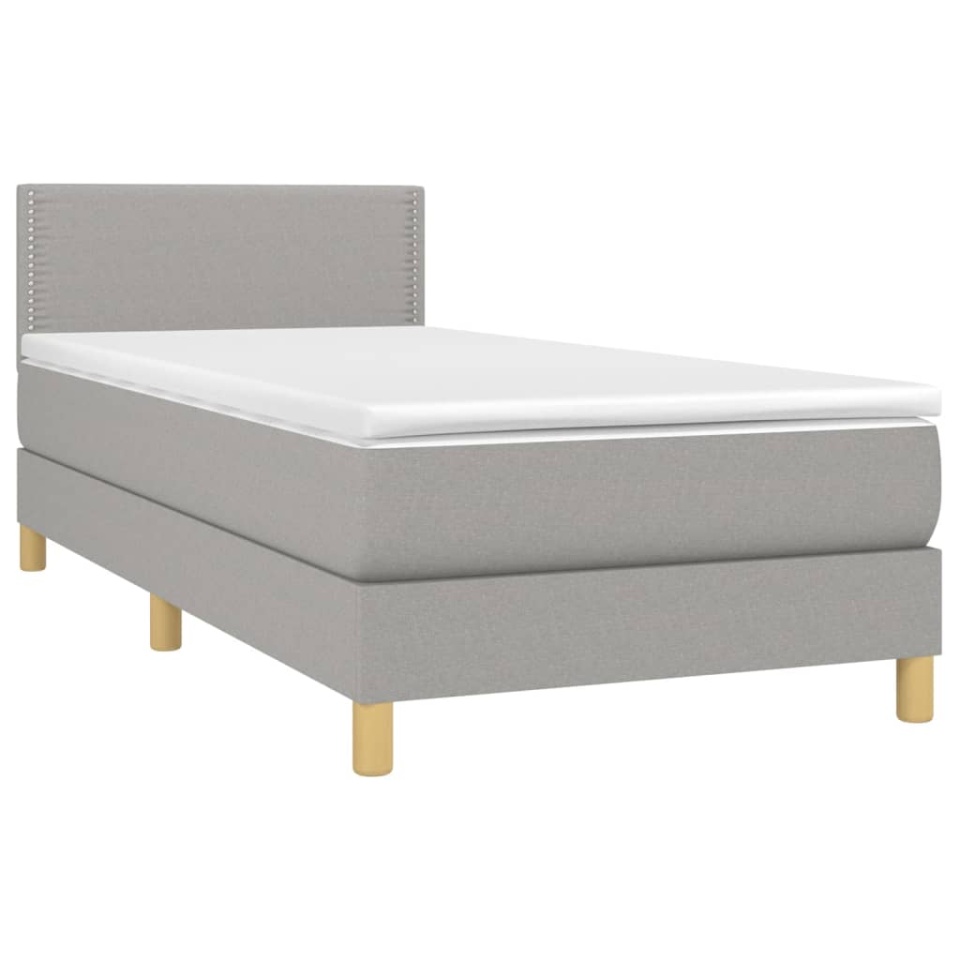Pat box spring cu saltea, gri deschis, 80x200 cm, textil - 2 | YEO