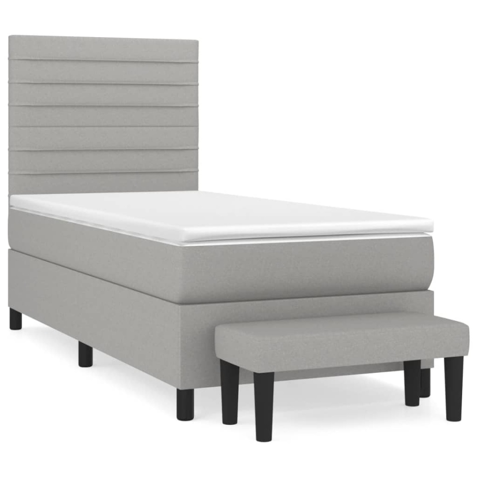 Pat box spring cu saltea, gri deschis, 90x190 cm, textil - 1 | YEO
