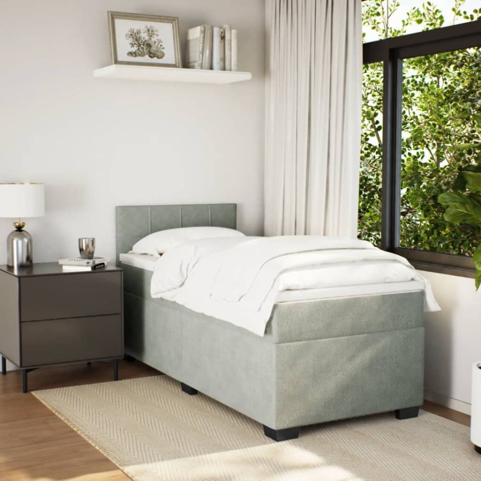 Pat box spring cu saltea, gri deschis, 90x200 cm, catifea - 2 | YEO