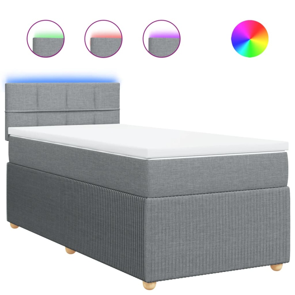 Pat box spring cu saltea, gri deschis, 90x200 cm, textil - 1 | YEO