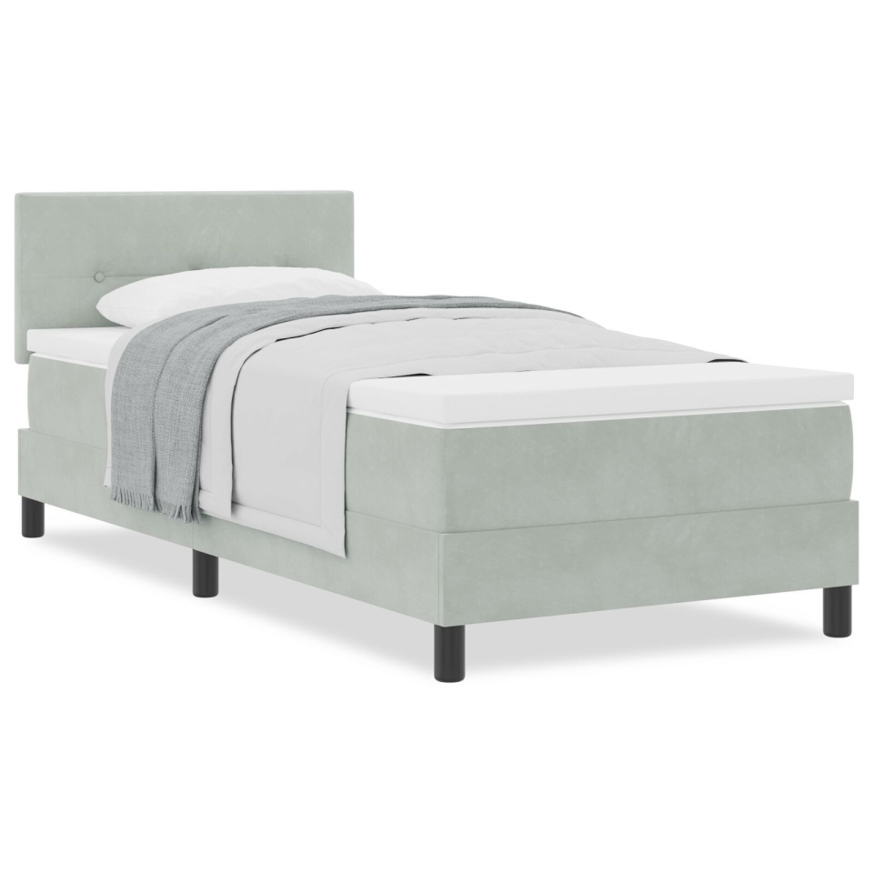 Pat box spring cu saltea, gri deschis, single, catifea - 3 | YEO