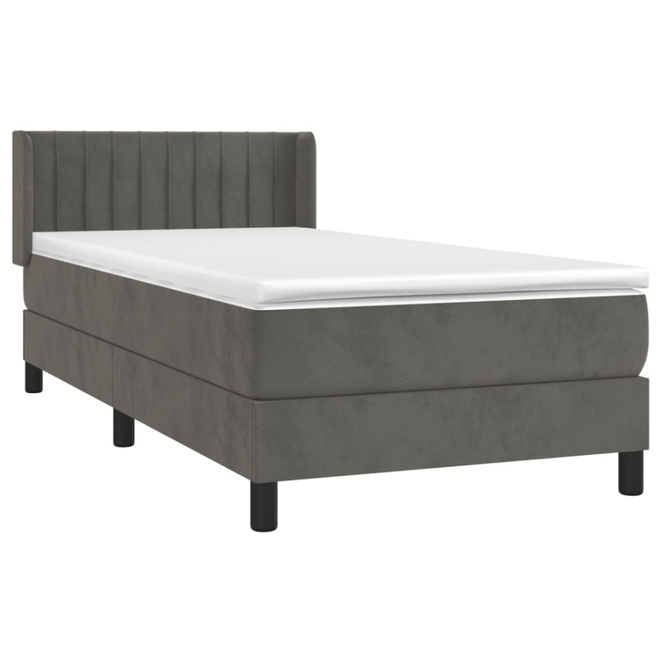Pat box spring cu saltea, gri închis, 100x200 cm, catifea - 2 | YEO
