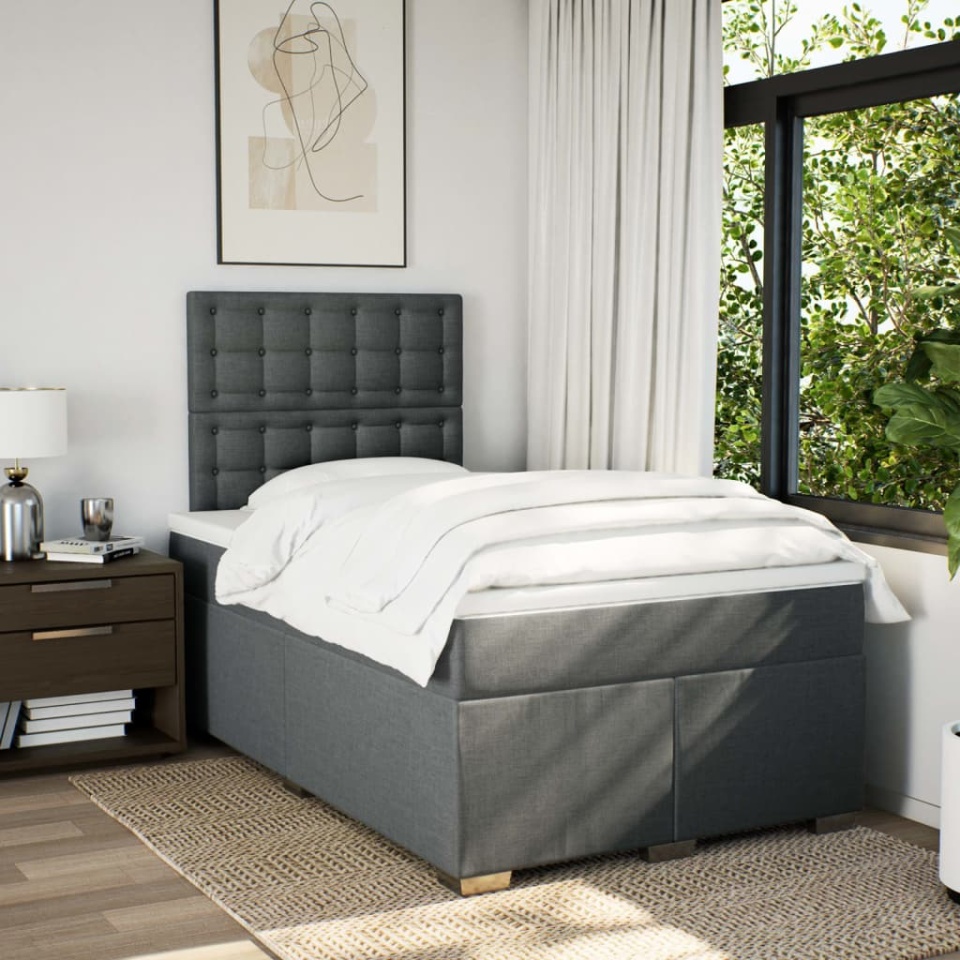 Pat box spring cu saltea, gri închis, 120x190 cm, textil - 3 | YEO