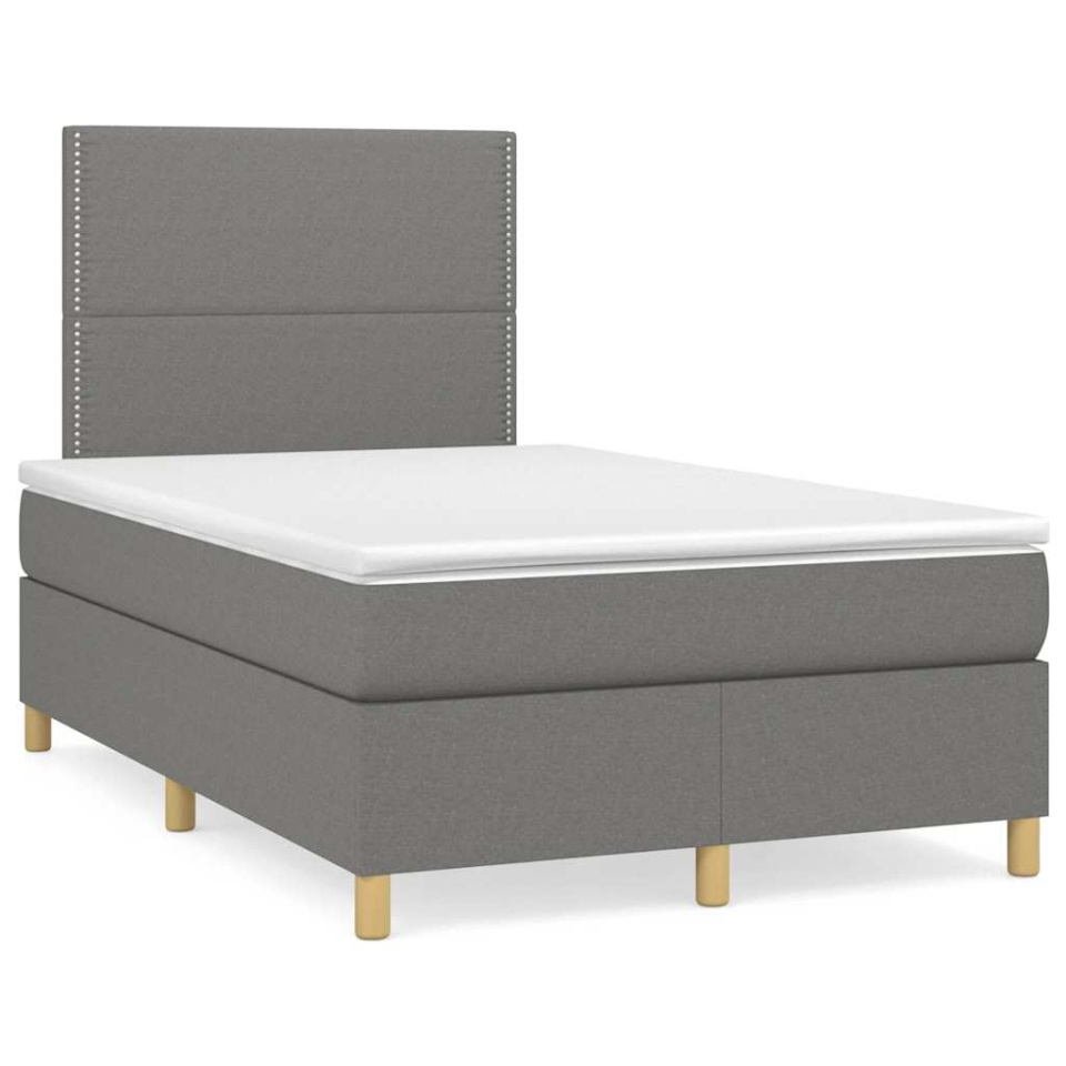 Pat box spring cu saltea, gri închis, 120x190 cm, textil