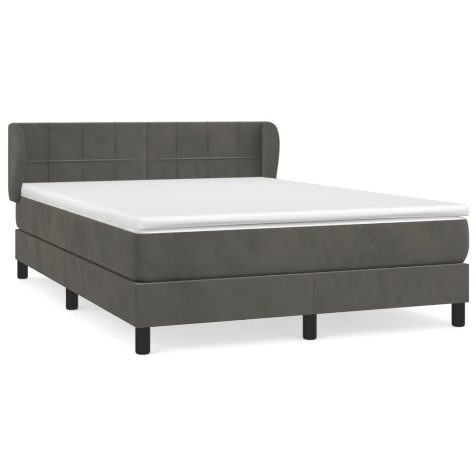 Pat box spring cu saltea, gri închis, 140x190 cm, catifea - 1 | YEO
