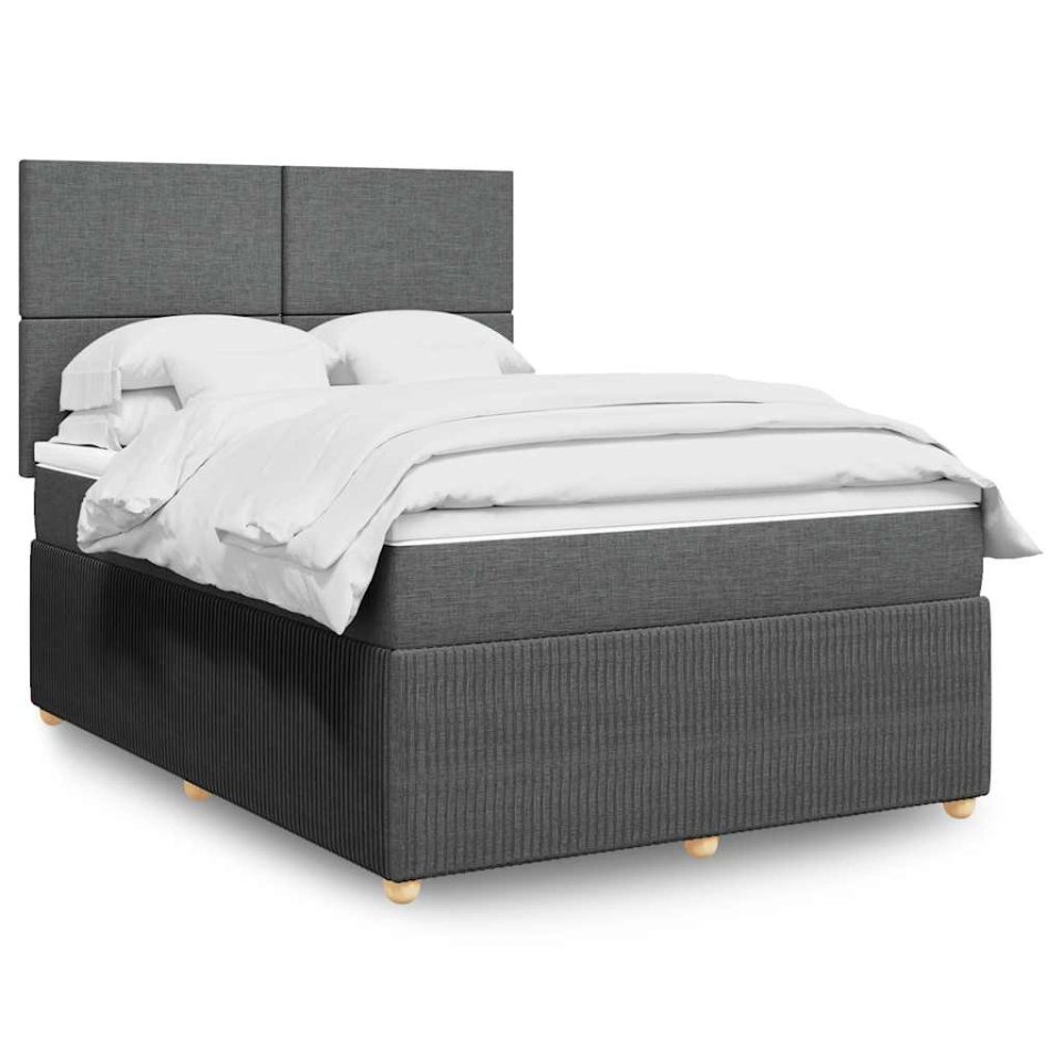 Pat box spring cu saltea, gri închis, 140x190 cm, textil