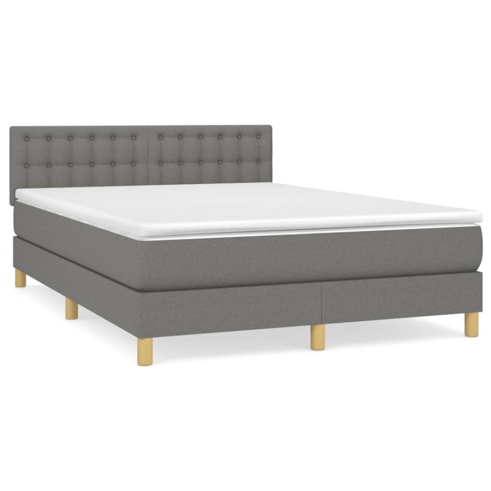 Pat box spring cu saltea, gri închis, 140x190 cm, textil - 1 | YEO