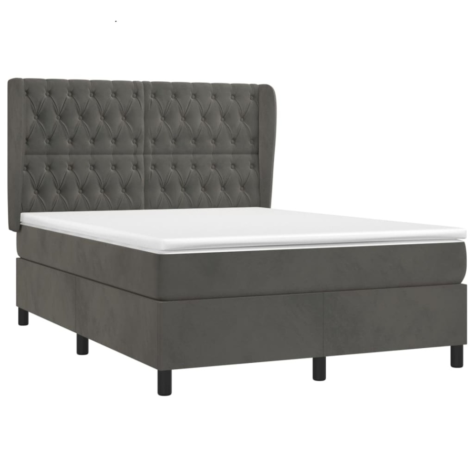 Pat box spring cu saltea, gri închis, 140x200 cm, catifea - 2 | YEO