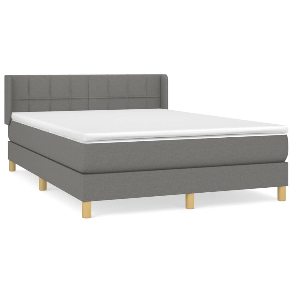 Pat box spring cu saltea, gri închis, 140x200 cm, textil - 1 | YEO