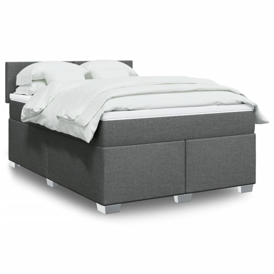 Pat box spring cu saltea, gri închis, 140x200 cm, textil