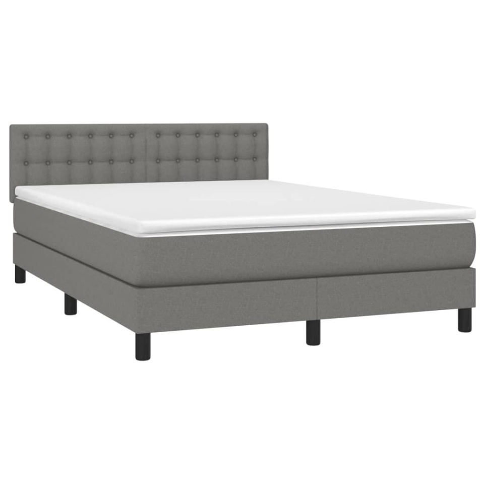 Pat box spring cu saltea, gri închis, 140x200 cm, textil - 2 | YEO