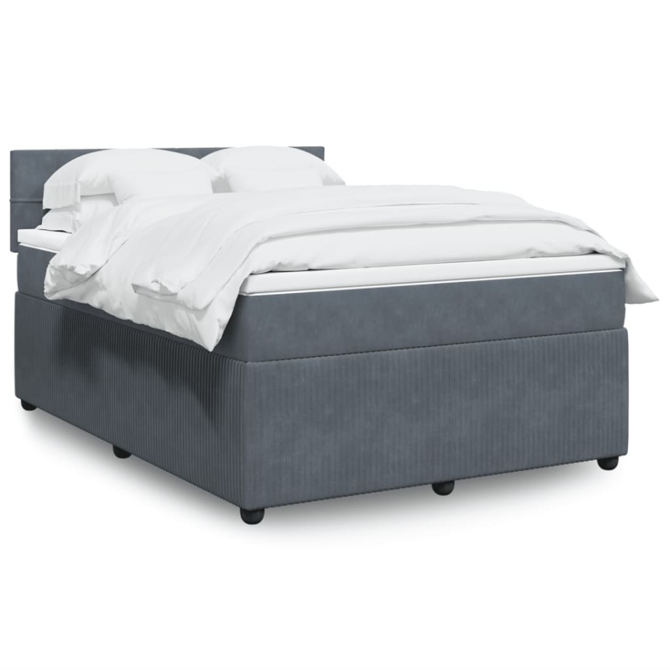 Pat box spring cu saltea, gri inchis, 160x200 cm, catifea