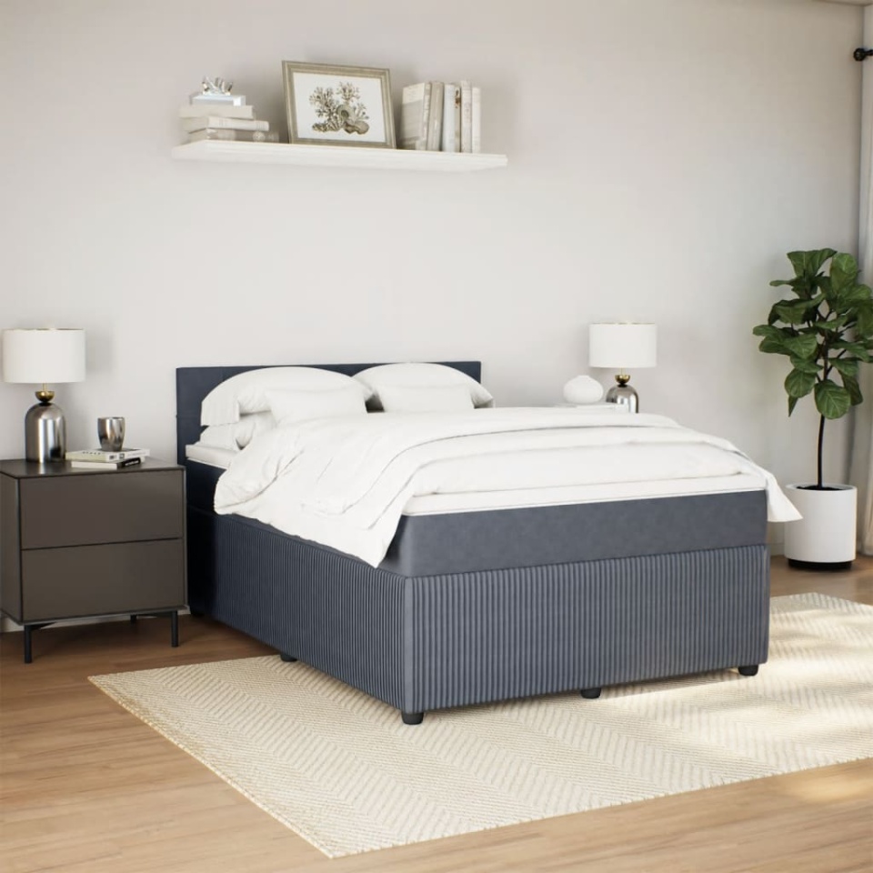 Pat box spring cu saltea, gri închis, 160x200 cm, catifea - 3 | YEO