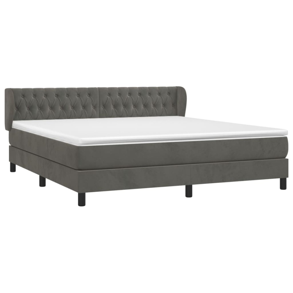 Pat box spring cu saltea, gri închis, 160x200 cm, catifea - 2 | YEO