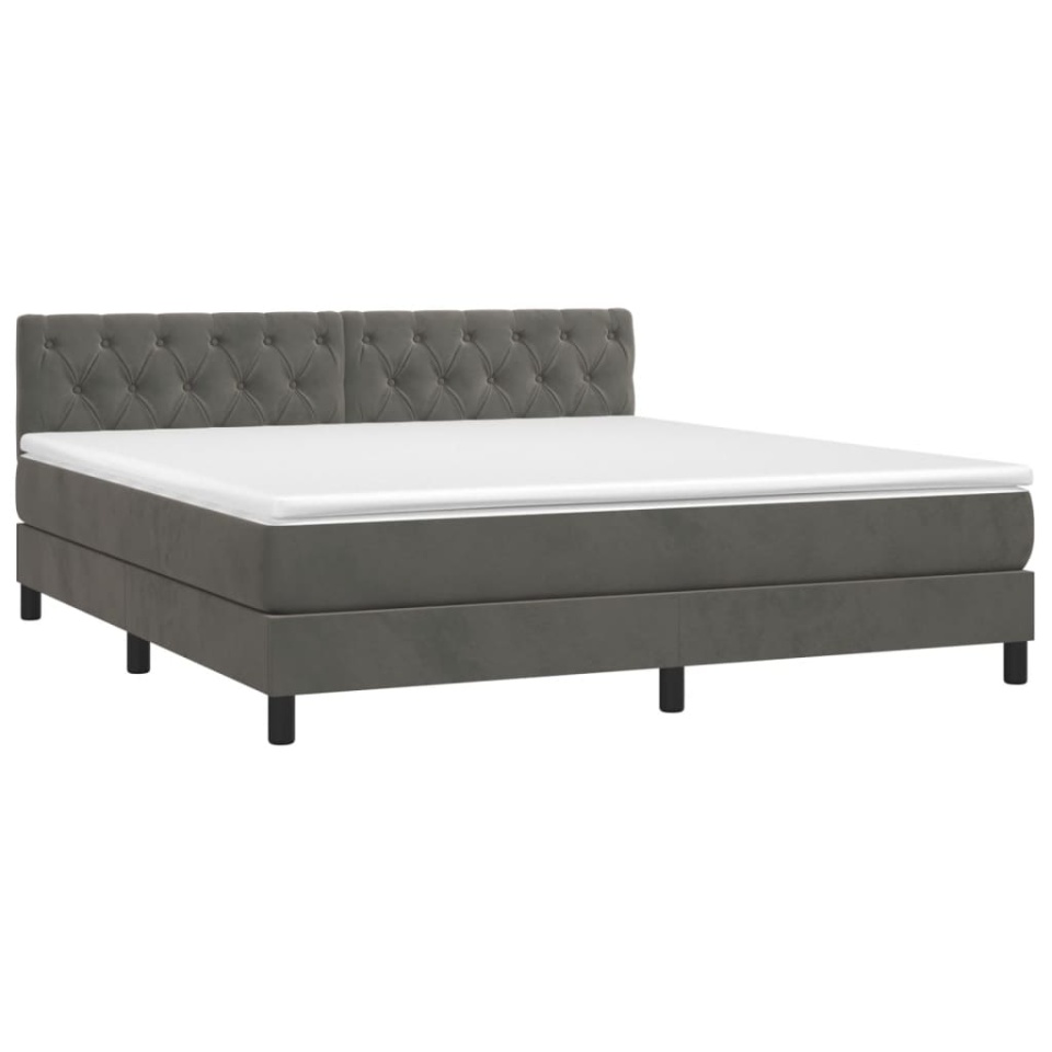 Pat box spring cu saltea, gri închis, 160x200 cm, catifea - 2 | YEO