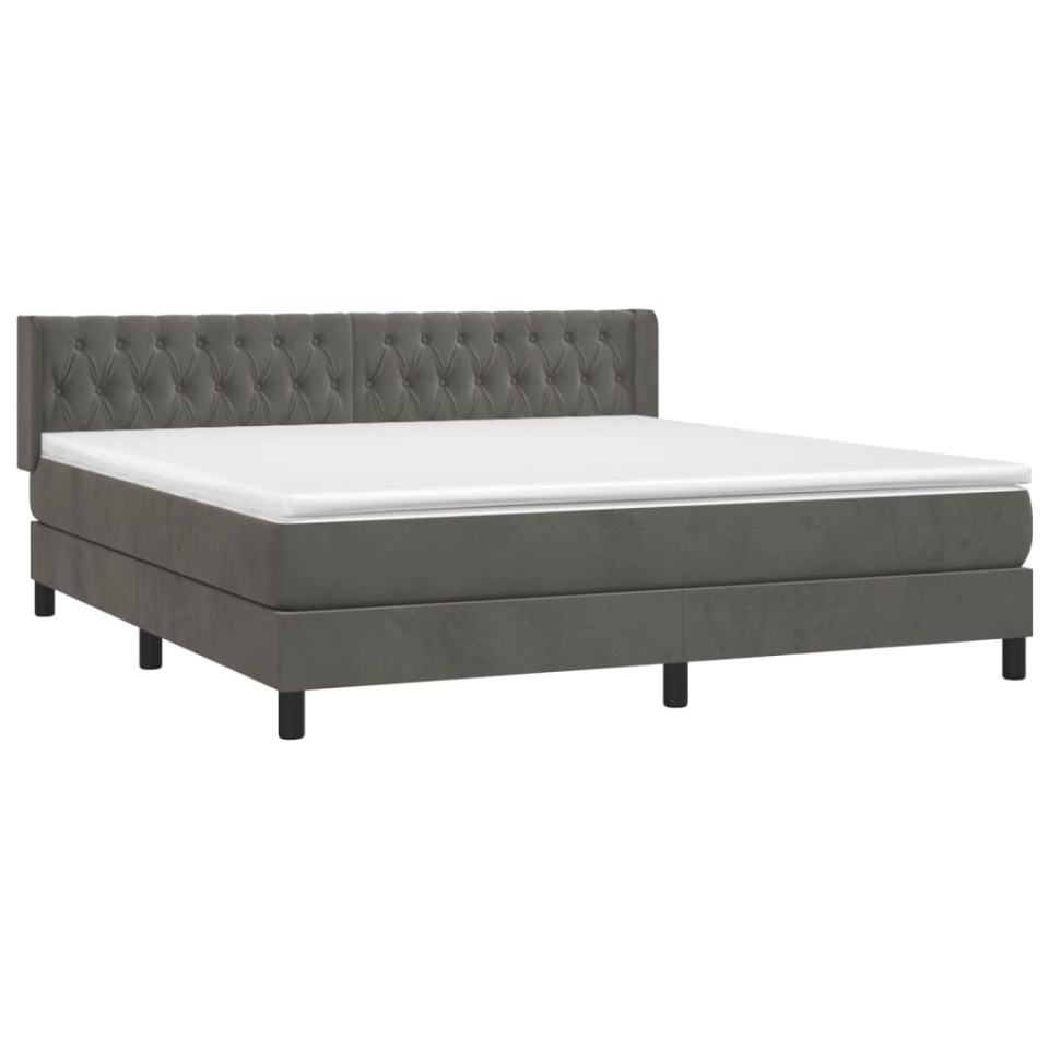 Pat box spring cu saltea, gri închis, 160x200 cm, catifea - 2 | YEO