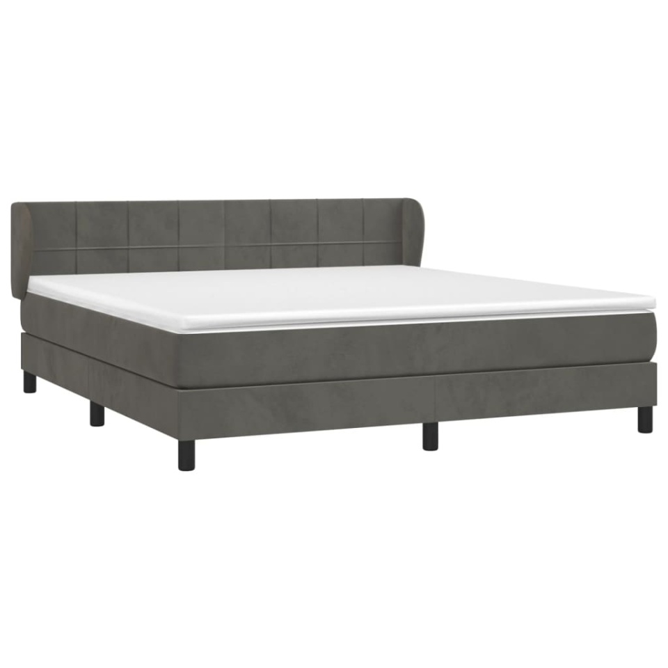 Pat box spring cu saltea, gri închis, 180x200 cm, catifea - 2 | YEO