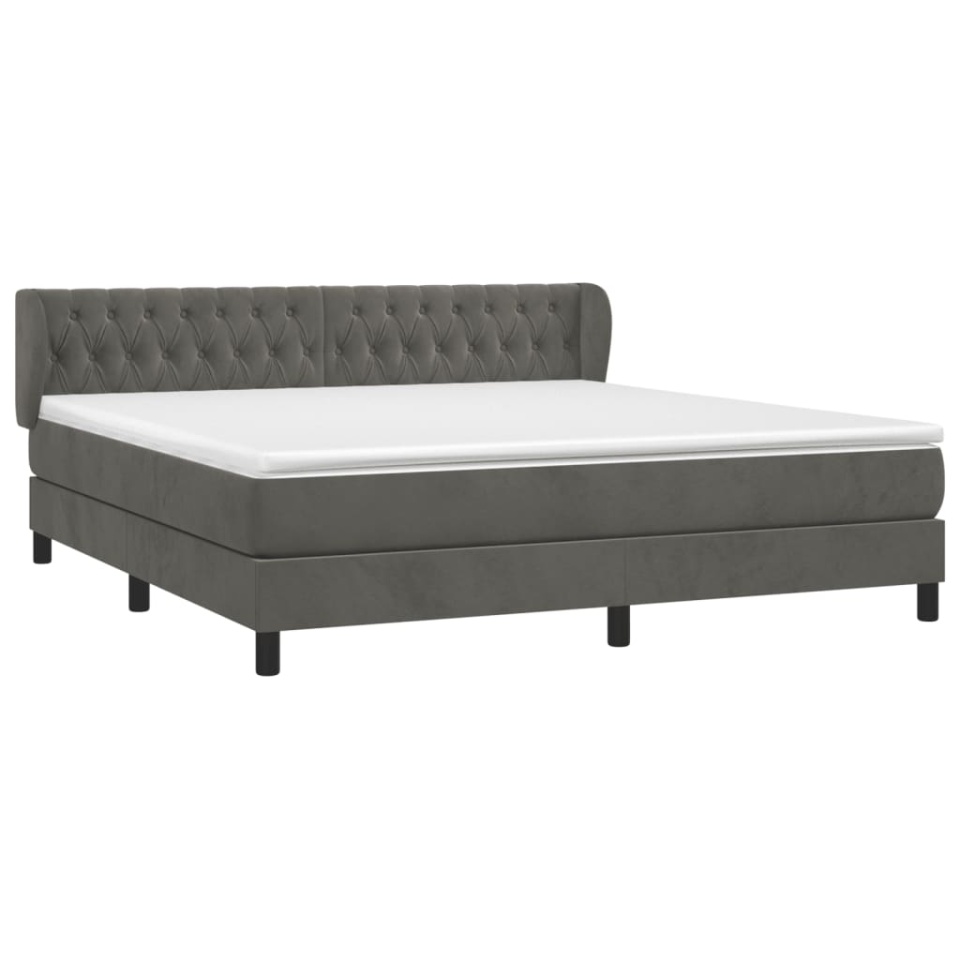 Pat box spring cu saltea, gri închis, 180x200 cm, catifea - 2 | YEO